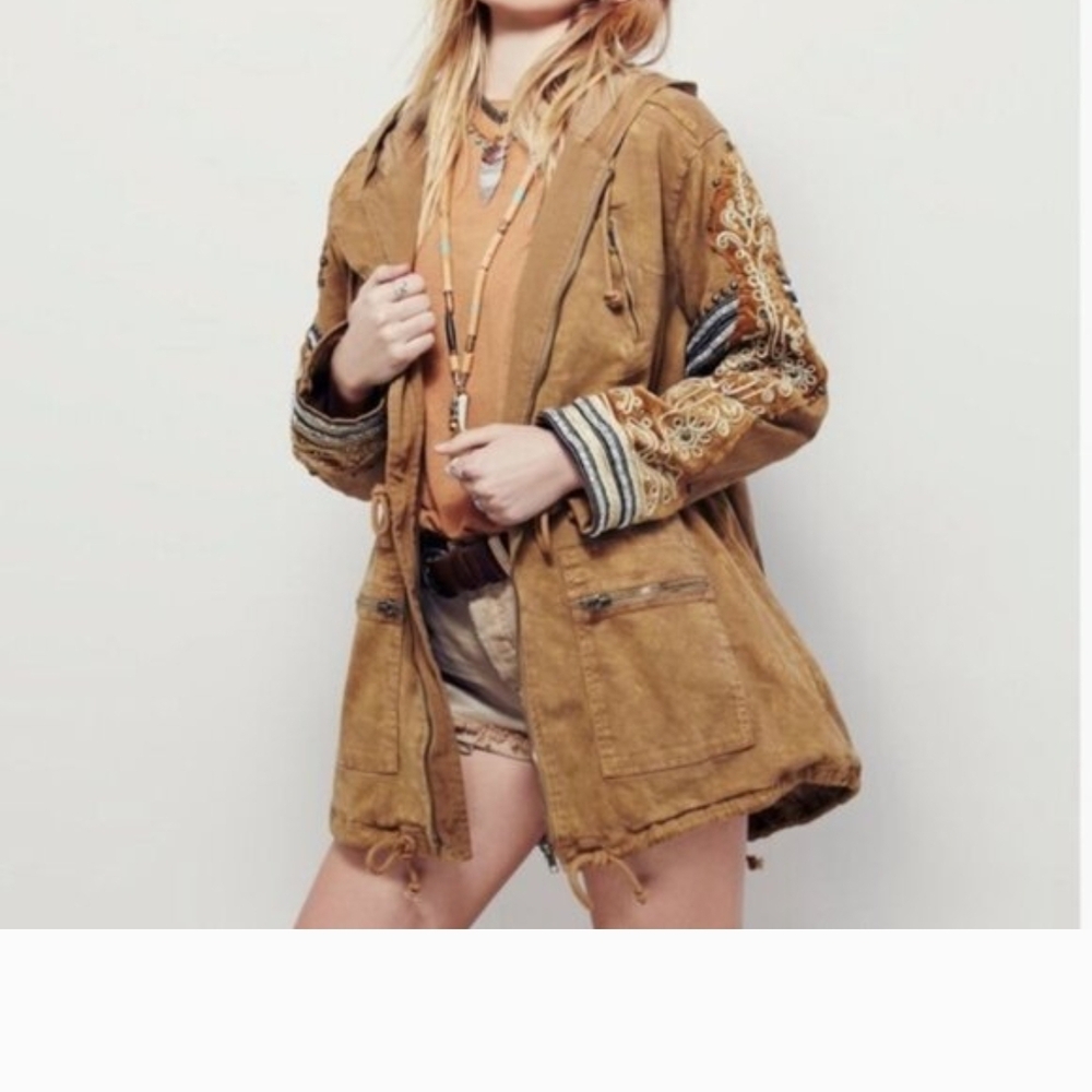 Free People Golden Quills Embroidered Utility Jacket